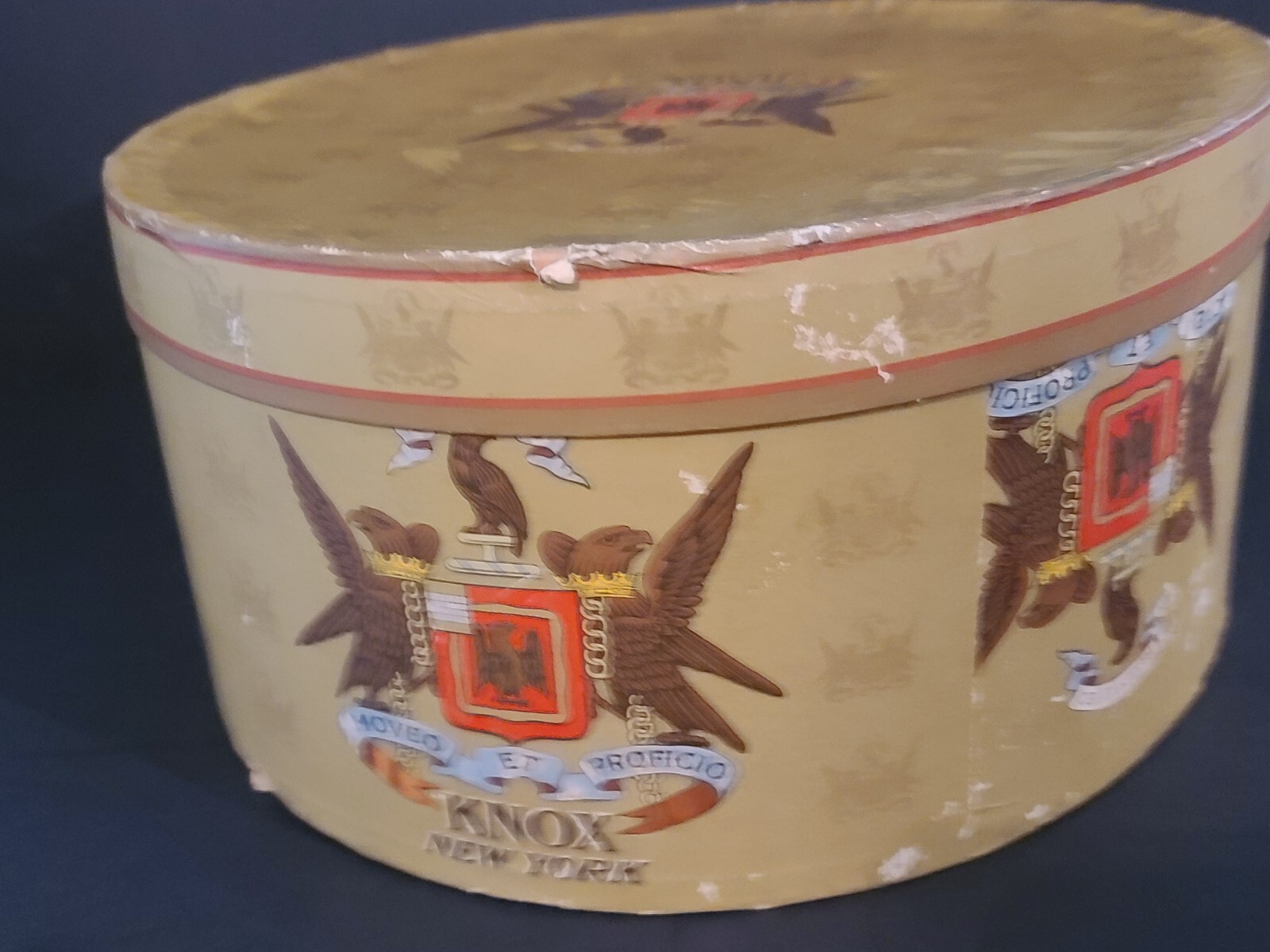 Vintage 1930s Knox New York Hat Box 14" ROUND Eagle G… Gem