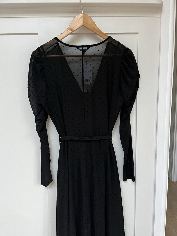 New Next Ladies Dress Size 14 Evening Tulle Velvet Spot MIDI Belted