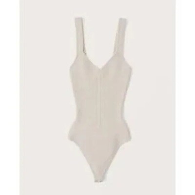Abercrombie & Fitch Elevated Ribbed Knit V-Neck Bodysuit in Tan Size XS