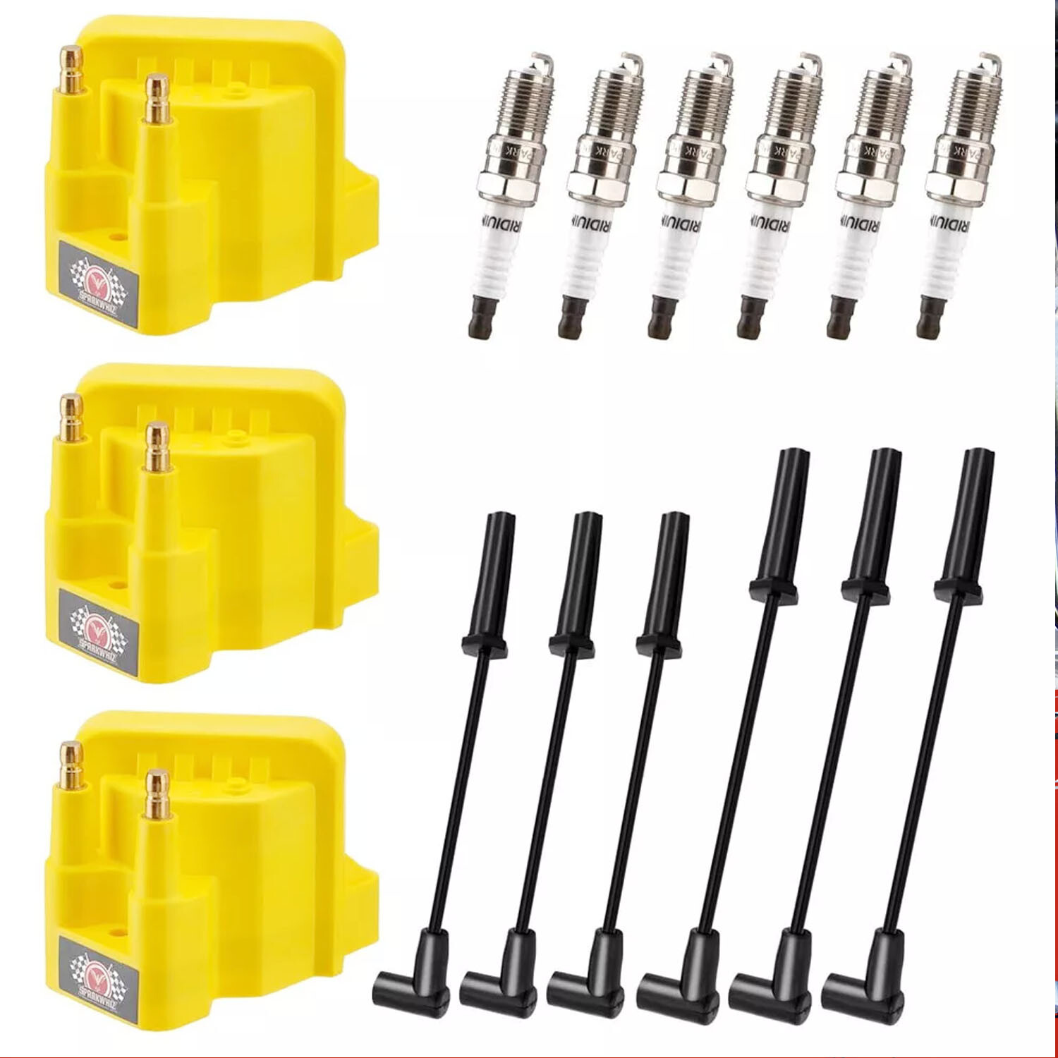 6x Iridium Spark Plug 3x DR39 Ignition Coil + Wires For 96-08 Buick Lucerne 3.8L