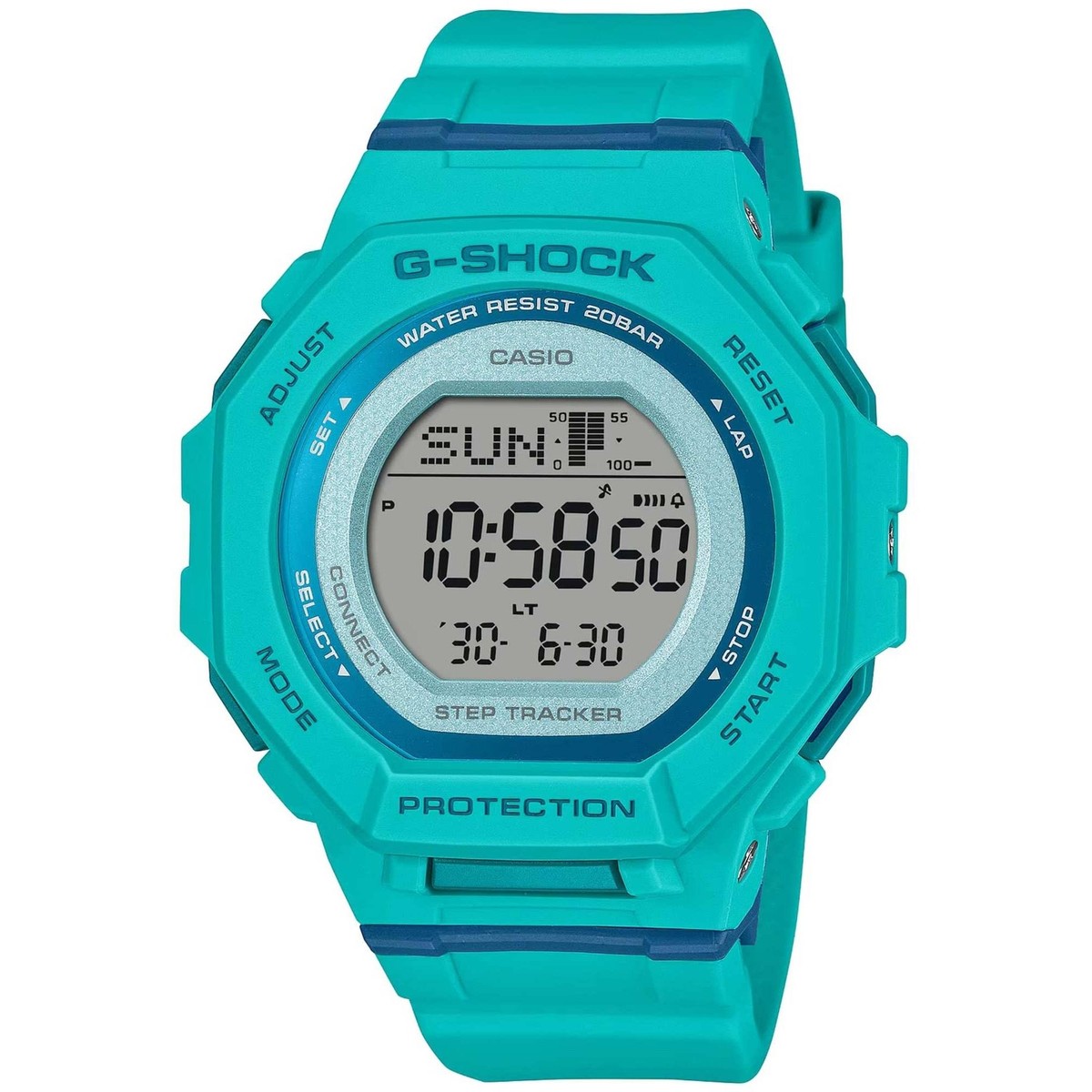 Casio Women's Watch G-Shock Alarm Turquoise Resin Strap Digital