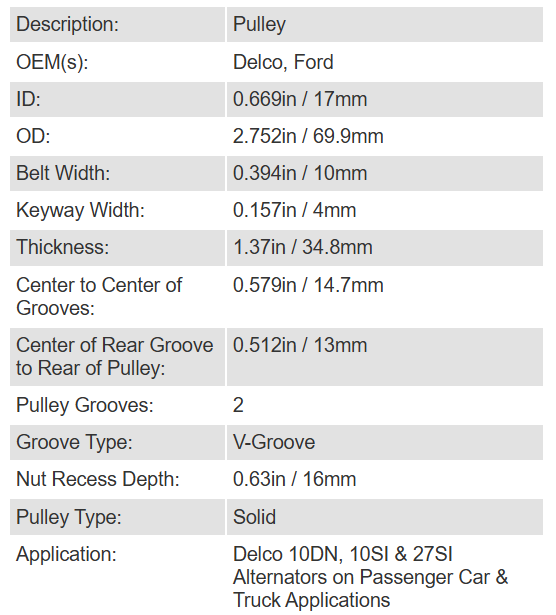 Universal Double Groove Alternator Pulley 2-3/4 Inch 3/8 Inch Belt 17 ...