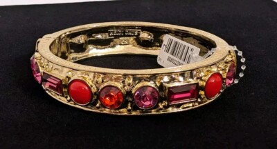 Heidi Daus Go Two Multi-Cut Stone Bangle Bracelet-Coral Multi-7 1/2''-NWT