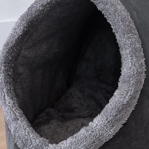 Cat Small Dog Cosy Bed Cave 2-in-1 Pets Igloo Hideout Cushion Washable Grey - Picture 8 of 9