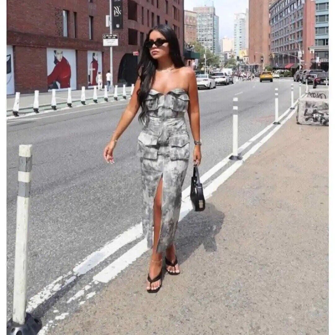 NWT ZARA 100% Cotton Strapless Printed Cargo Midi Dress Gray NWT ZARA 100% Cotton Strapless Printed Cargo Midi Dress Gray