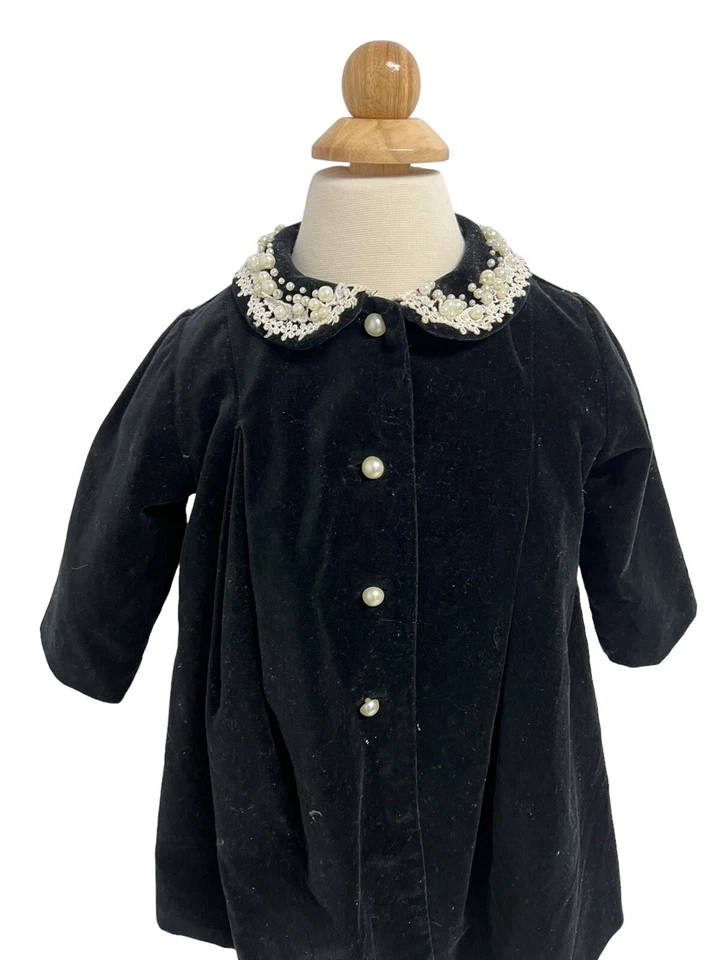 Biscotti Collezioni Bebé Niña Chaqueta Abrigo Terciopelo Negro Talla 18 Meses Foto 4 de 4