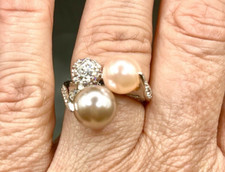 Freshwater Pearls Cubic Zirconia CZ Ring 925 Sterling Silver RSC Singed Size 6-7