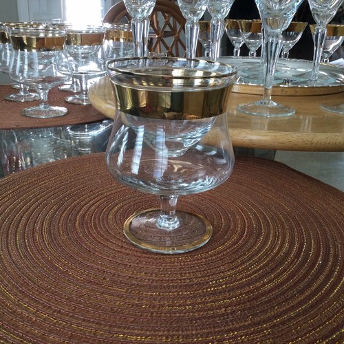 Avitra Golden Shrimp Cocktail Glasses Icers with Liners, Wide Gold Band, Poland - Picture 2 of 10