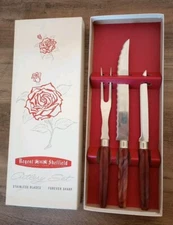 VTG Regent Sheffield England Stainless Blade/Brown Handles Cutlery Set 3Pc NIB