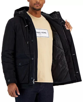 MICHAEL KORS MENS FOUR-POCKET HOODED PARKA BLACK --XL
