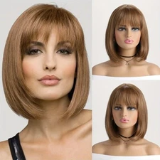 12 Inch Bob Wig with Bangs Straight Wig Synthetic Wig for Women