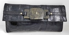 R&y Augousti Black Genuine Ostrich Stingray Skin Clutch Bag