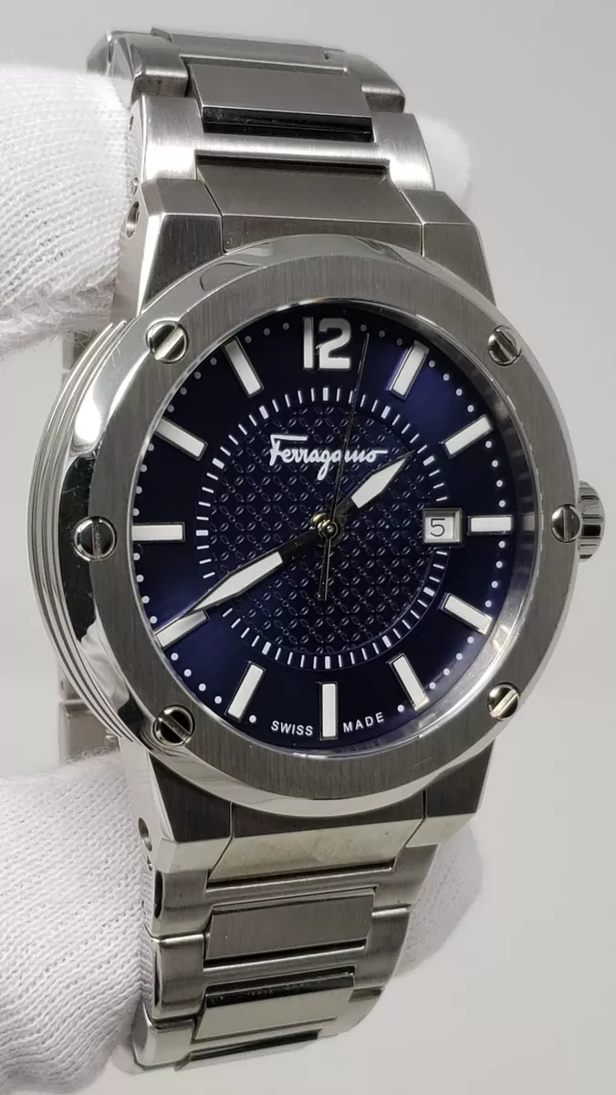 Salvatore Ferragamo F-80 Sapphire Blue Dial Silver Tone Men's