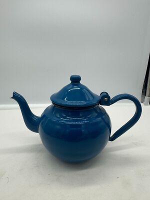 Vintage Blue Enamelware Teapot-AS IS