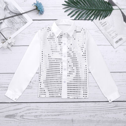 Gilet con paillettes glitterato bambino ragazzo camicia festa costume hip-hop danza jazz gilet - Foto 12 di 62