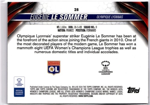 Eugenie Le Sommer 2023-24 Topps Chrome Women's Inferno Refractor #28 Lyon #28/75 - Picture 2 of 2