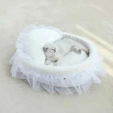 New Pet Bed, Spoiled Cat Bed Sofa White Lace Princess Luxury Nest Sleep Mat Gift