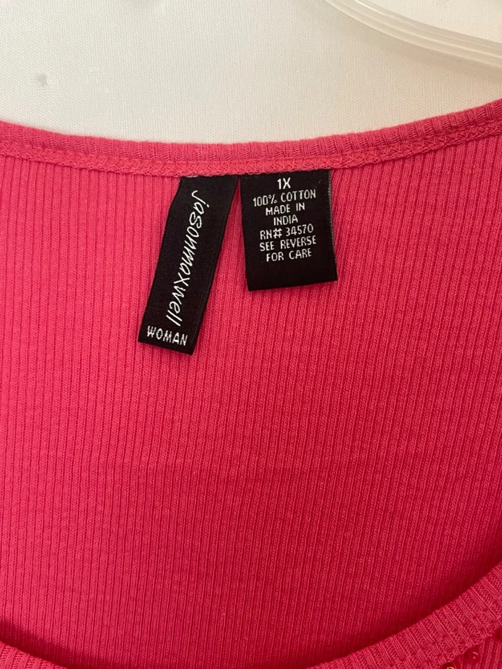 Camiseta sin mangas Jason Maxwell acanalada rosa con cuentas talla 1X Foto 4 de 4