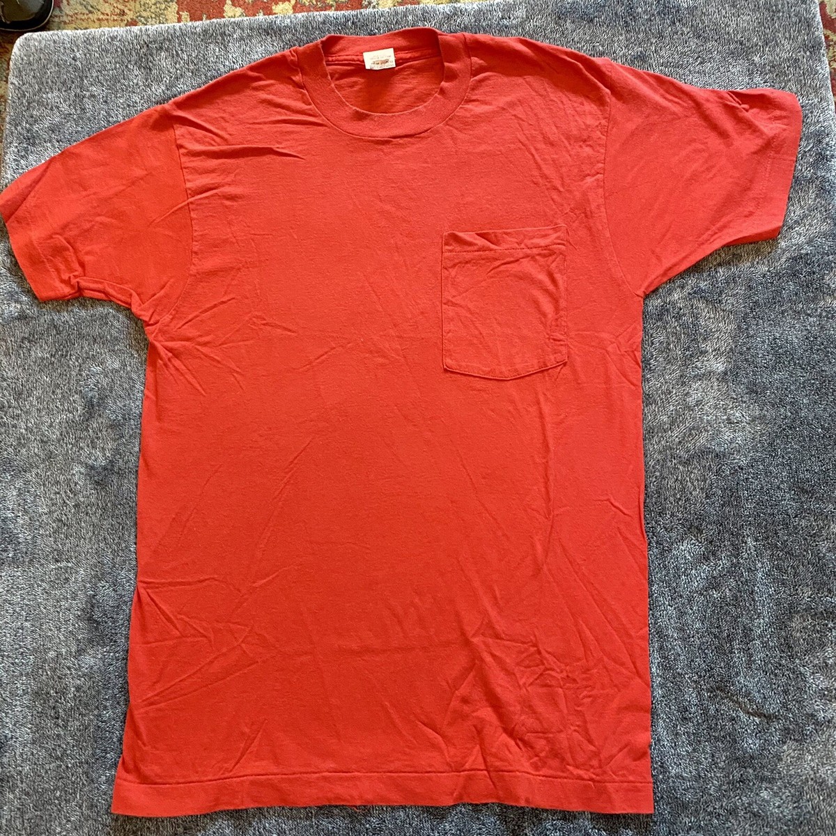 Vtg 90s Fruit of the Loom Blank Selvedge Pocket T-Shirt Single