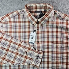 NWT Roundtree  Yorke Portuguese Flannel Shirt Men 4XB Beige Brown Plaid