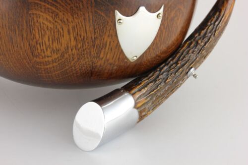 Antique English Oak, Deer Horn & Silver Plate Salad Trophy Bowl. Fruit Nut c1900 - Picture 7 of 14