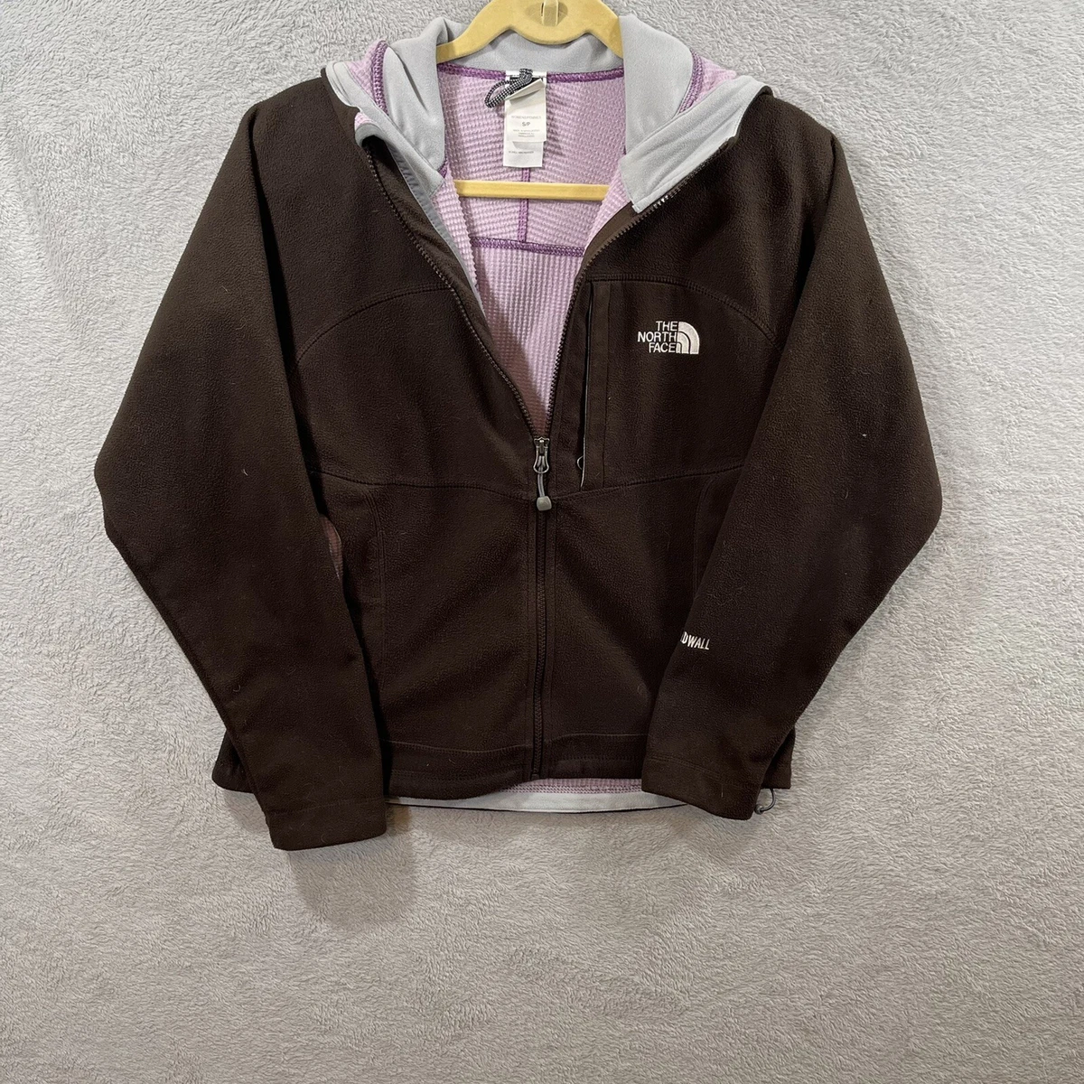 The North Face Womens Jacket Small Brown Purple Fleece Hooded Lined Windfall