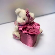 Dan Dee Plush White Teddy Bear Pink Heart Shaped Gift Box Roses 6.5"