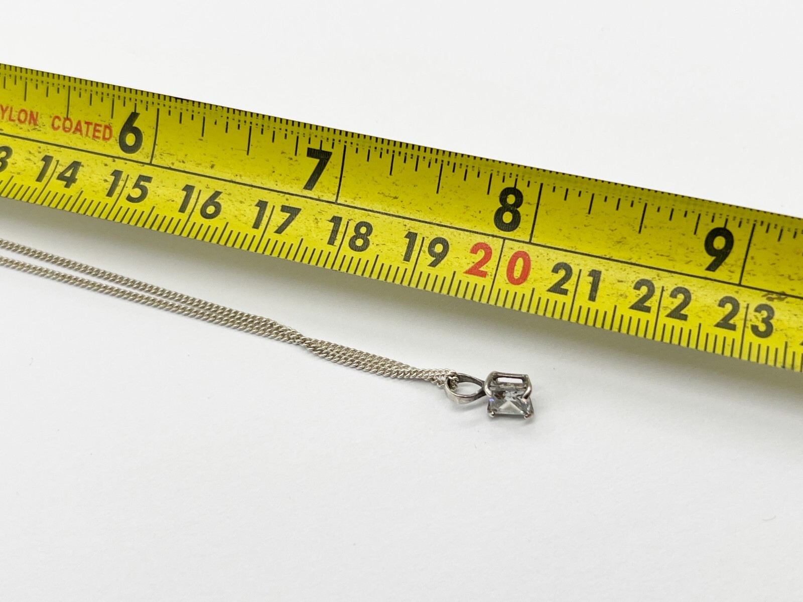 VINTAGE SOLID SILVER BRIGHT SOLITAIRE SQUARE PEND… - image 5