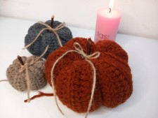 Set Of 3 Handmade Crochet Pumpkins Beautiful Autumn Colours
