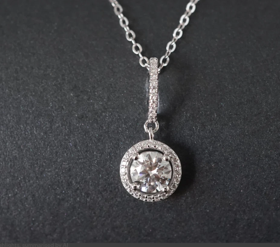 Colgante de boda para mujer con halo de moissanita de corte redondo de 1,50 TCW de oro blanco sólido de 14 k Foto 2 de 4