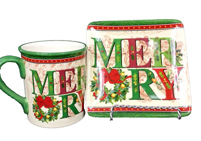 Certified International LORI SIEBERT Merry Mug & 6  Plate Set Christmas Wreath