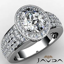4 Row Shank Halo Pave Set Oval Diamond Engagement Filigree Ring EGL F SI1 2.45Ct