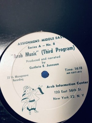 ARAB MUSIC by Guthrie E Janssen LP Record Series A/7-8 Assignment Middle East EX