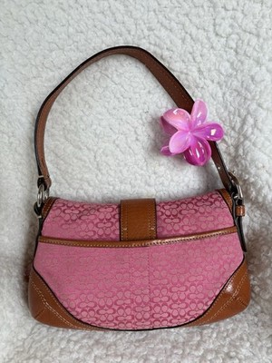 ショルダーバッグ COACH Soho Pink Mini Shoulder Bag Y2K Coach Small Soho Pink Signature C Canvas & Leather Bag Y2K # 6818