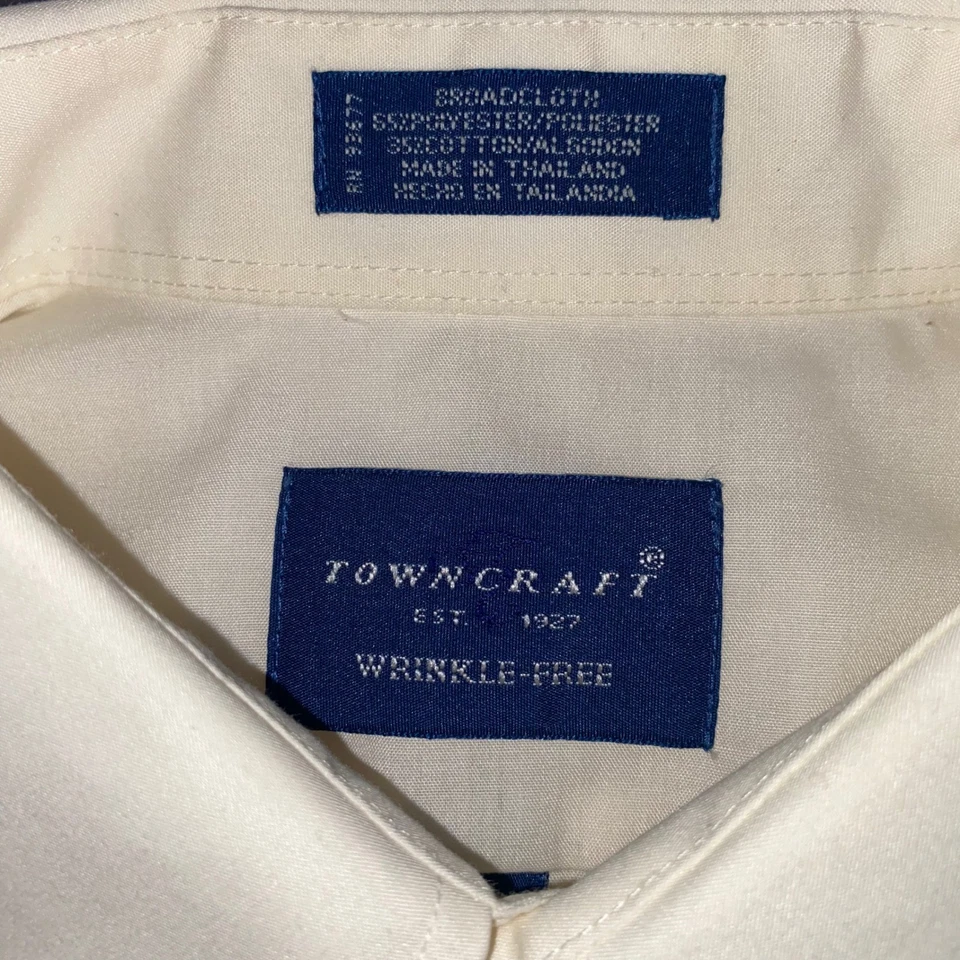 Camisa de vestir Towncraft sin arrugas para hombre 16,5 34 35 manga larga crema Foto 2 de 4