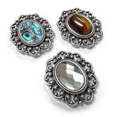 Set of 6 Leather Craft Art Tack Ornate Stone Antique Edge Conchos Screw back