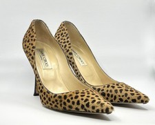 Jimmy Choo London Leopard Print Pony Hair Heels Size 37.5 Made in Italy