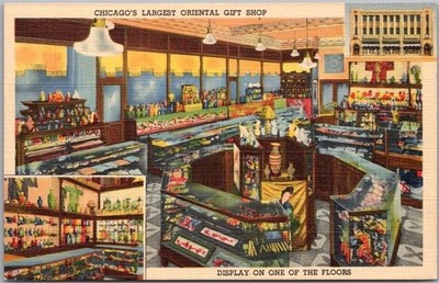 1939 CHICAGO Ill. Linen Advertising Postcard ''CHEE WO TONG CO. Chinese Emporium''