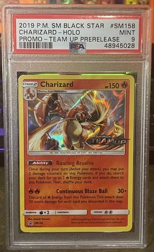 Charizard PSA 9 SM158 Team Up Prerelease Holo