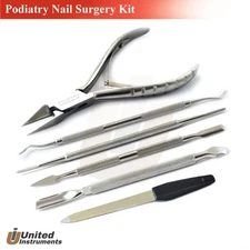 Podiatry Nail Surgery Kit Toenail Cutter, Ingrown Pusher, Nail File Pusher Gouge