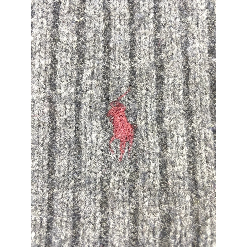 Polo Ralph Lauren Gris Mezcla de Lana Tejido Bufanda Rojo Pony Logo Acanalado Unisex Invierno Foto 2 de 4