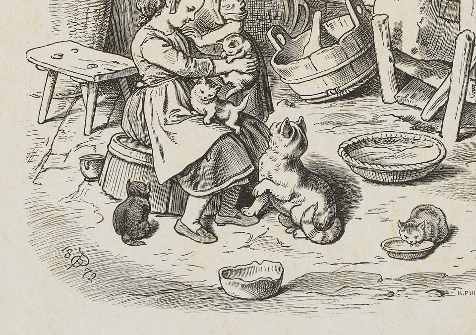 PINCKE (19.Jhd) nach PLETSCH (*1830), Mädchen mit Kätzchen im Keller, 1872, HSt - Bild 4 von 4