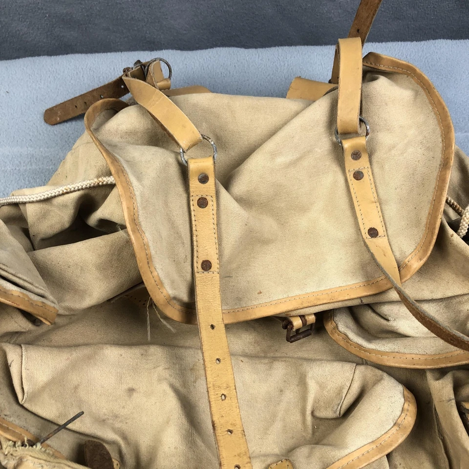 Винтажный рюкзак Sac Lafuma холщовый кожаный с внешней рамкой туристический рюкзак Франция - Изображение 2 из 4