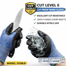Cut Resistant Level E Safety Gloves PU Coated Nylon Spandex Blue
