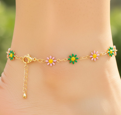 Charming Floral Daisy Anklet 18K Gold Plated Brass Minimalist Chain Anklet
