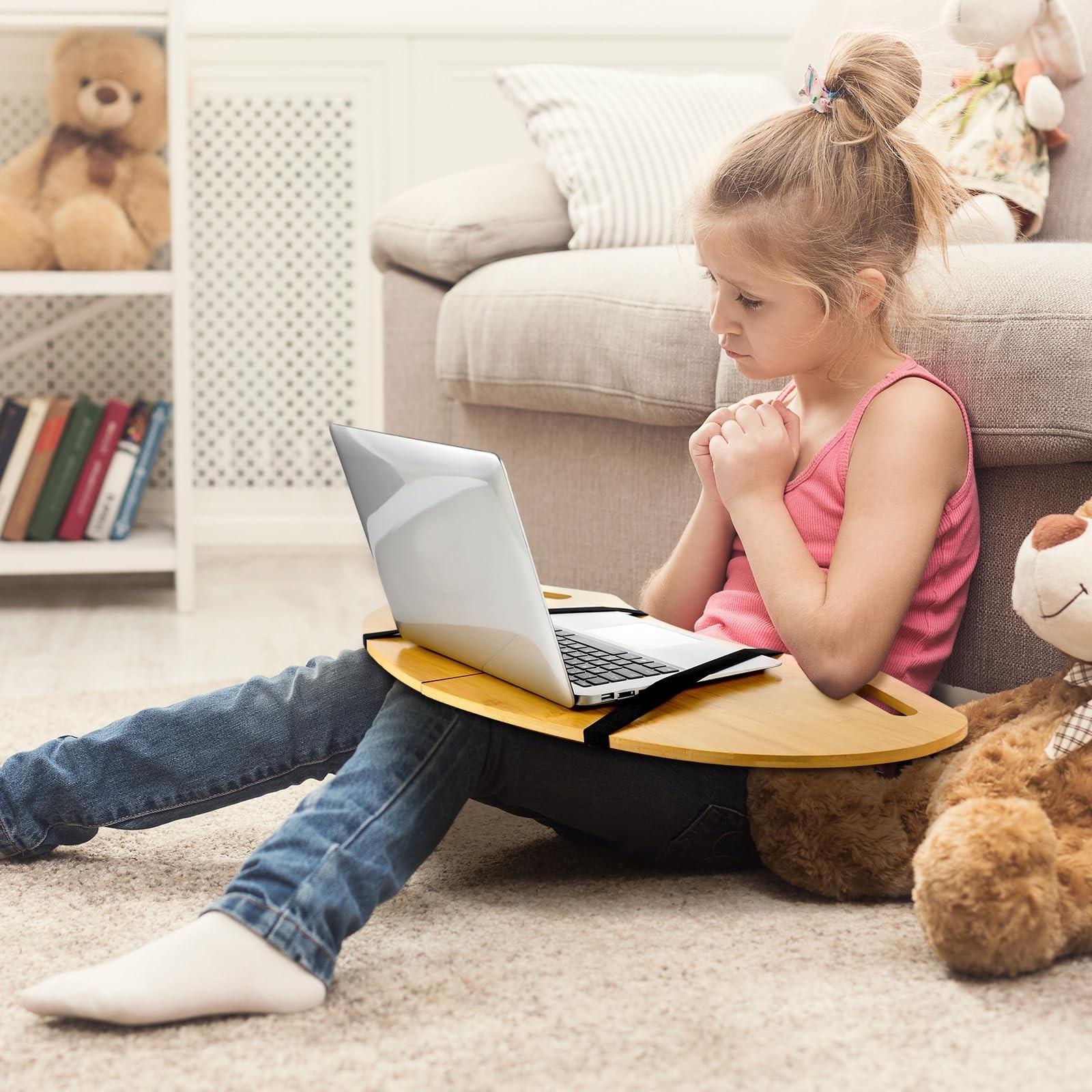 30.5 inch Wood Curved Lap Desk Table Tray with Handles Foldable Laptop Board