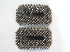 ANTIQUE EDWARDIAN PAIR OF CUT STEEL LEATHER SHOE BUCKLES EXCELLENT