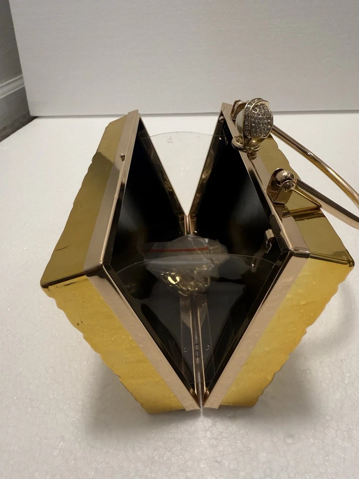 Metal Box Party Handbags for Women Evening Clutch Hand Pouch Shiny Gold Color - Image 4 of 4