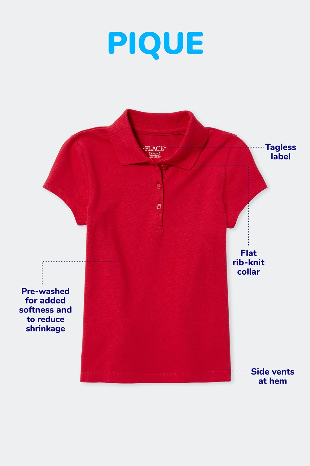 The Children's Place Girl's Short Sleeve Pique Polo, Ruby, X-Small 3000937 image 3