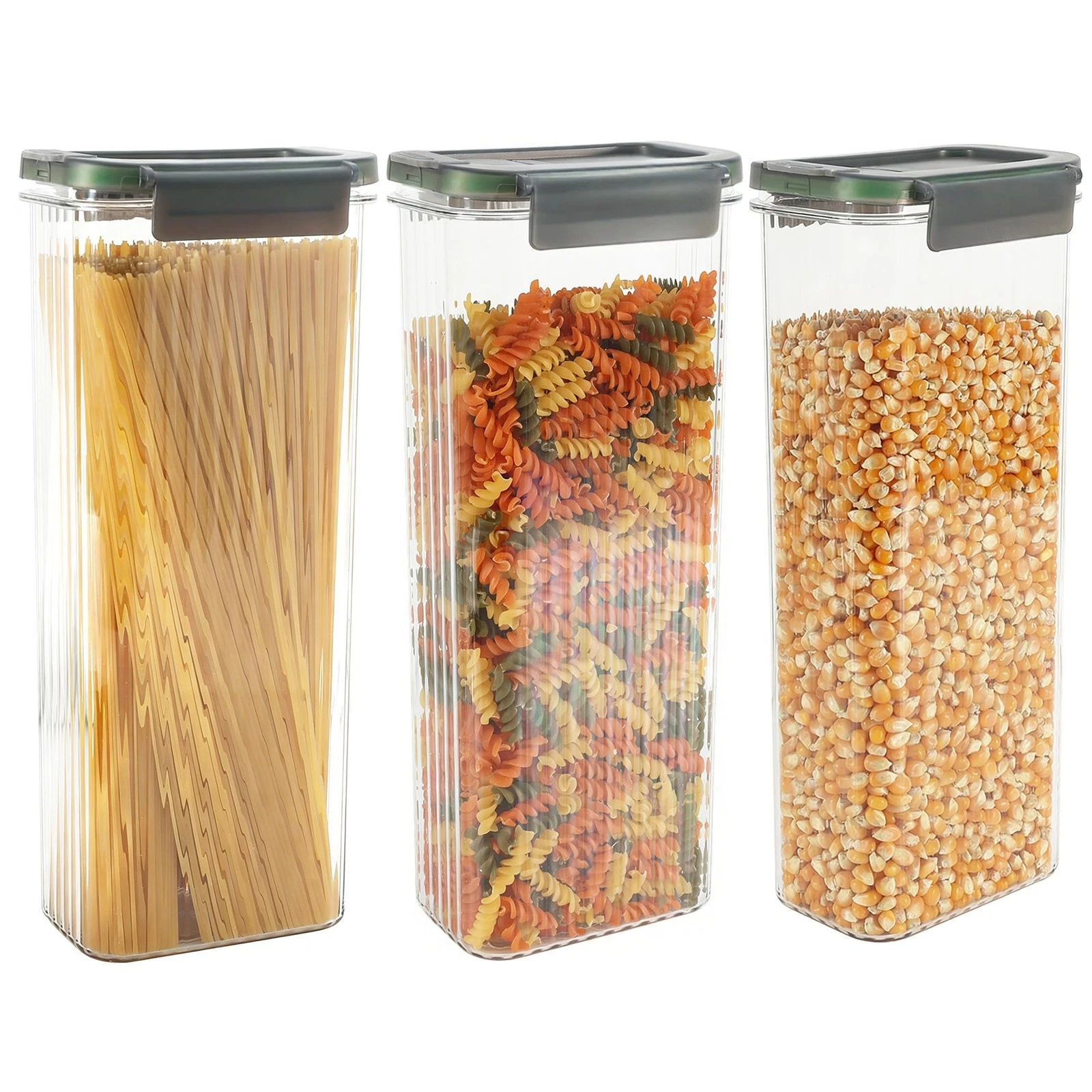 Spaghetti Pasta Storage Containers with Easy-Seal Lid 74oz Set of 3, Airtight...